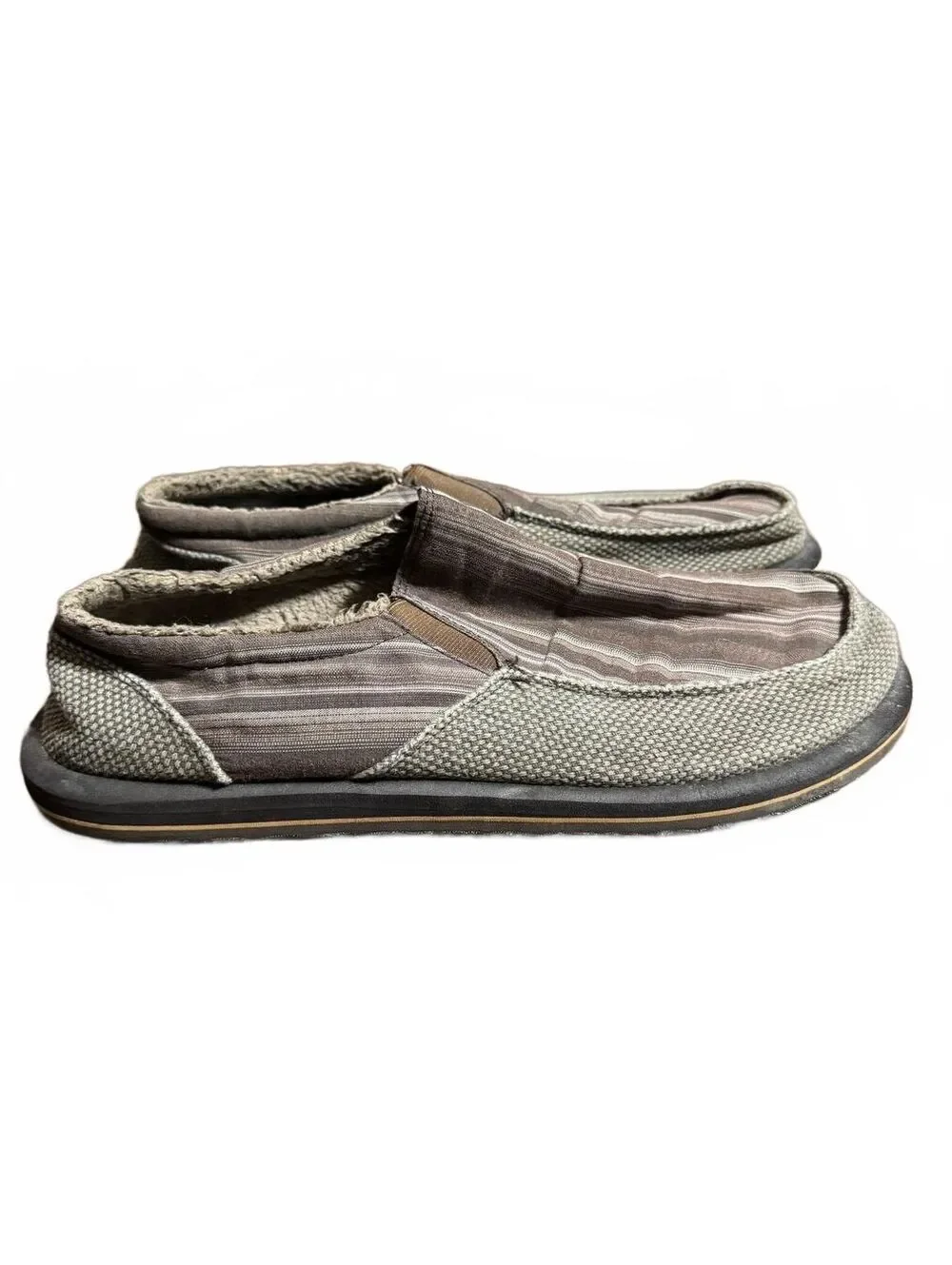 Skechers Men Melson Chad Slip On Casual Shoes 12 Brown Striped Canvas Loafers